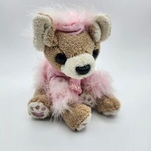 Glamour Plush Dog Pink Feather Boa Pearls Hat Elegant Collectible Stuffed Animal